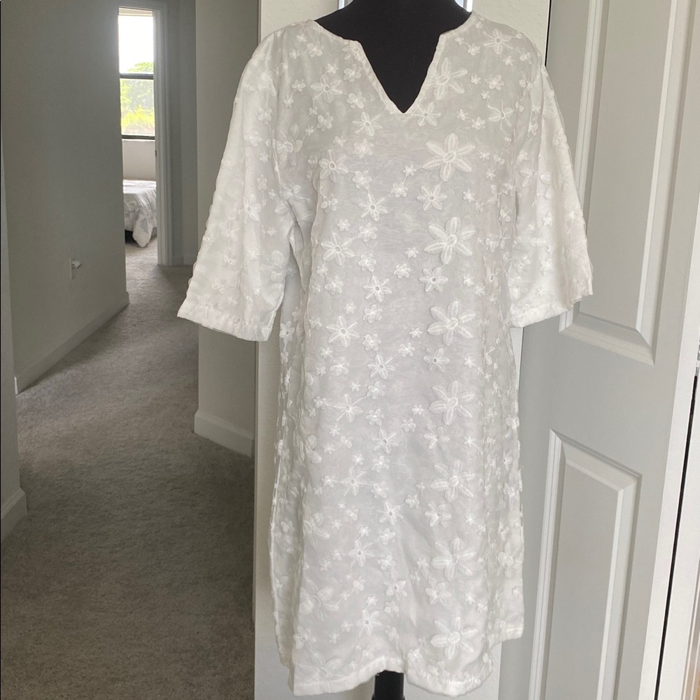 White Floral Embroidered Dress NWOT